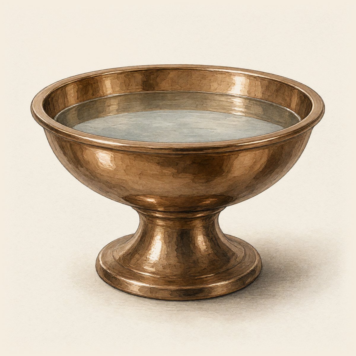 The laver: a large basin of polished bronze full of clear water, on a bronze foot.